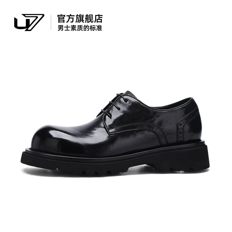 u7休闲皮鞋头层牛皮厚底增高