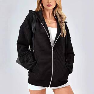 long sweatshirt solid collar Ladies sleeve color zip