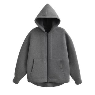 Hoodie Double Zipper Womens Loose Pockets Oversized