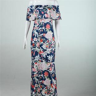 ruffled neckline with Bohemian hem one Fashionable shoulder