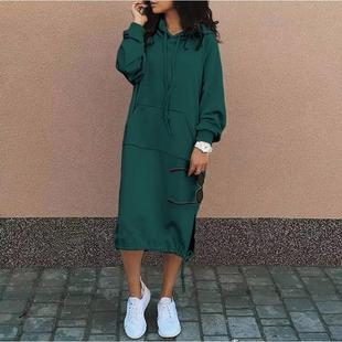 hem womens spring fashion pocket patch long fall dress