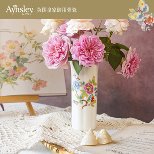 英国Aynsley安斯丽雀鸟蕾丝边骨瓷高档轻奢花瓶客厅摆件插花瓶
