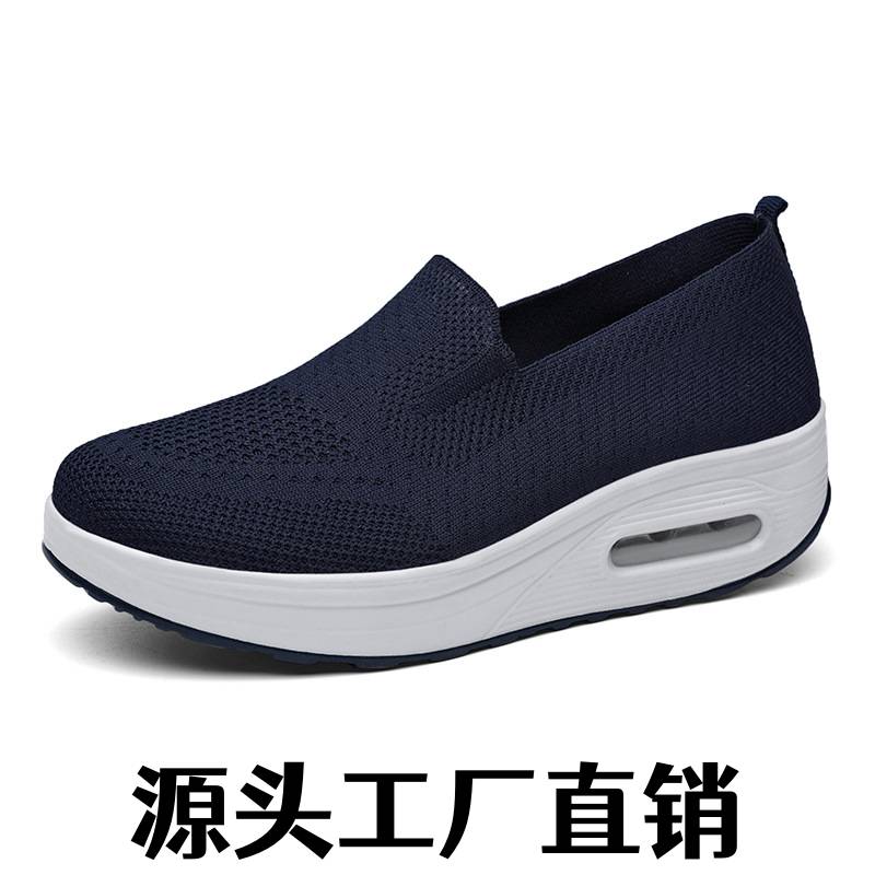 太仓运动鞋女款一脚蹬套脚懒人厚底增高气垫运动摇摇鞋新款飞织网