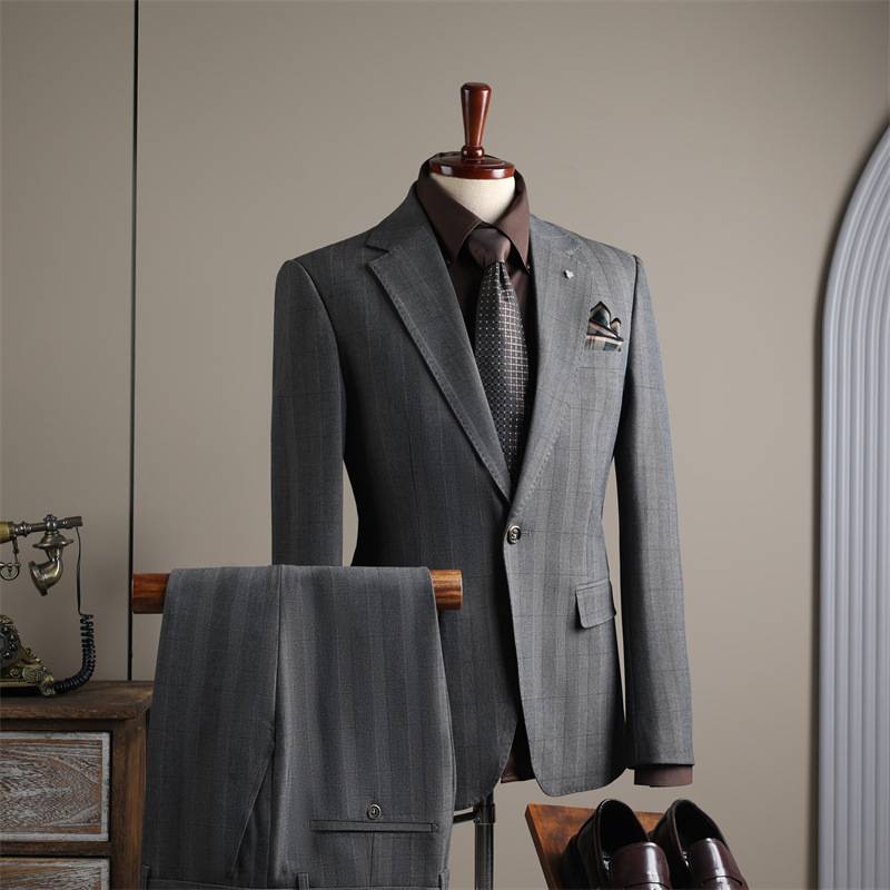 宁波西装外套格纹西装套装男士商务休闲宴会结婚礼服职业正装西服