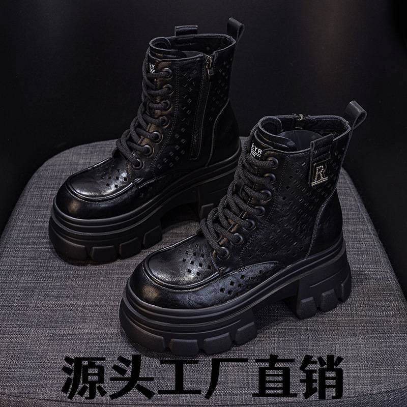 太仓运动鞋跑步鞋厚底镂空马丁靴夏季新款镂空透气网靴冲孔洞洞马