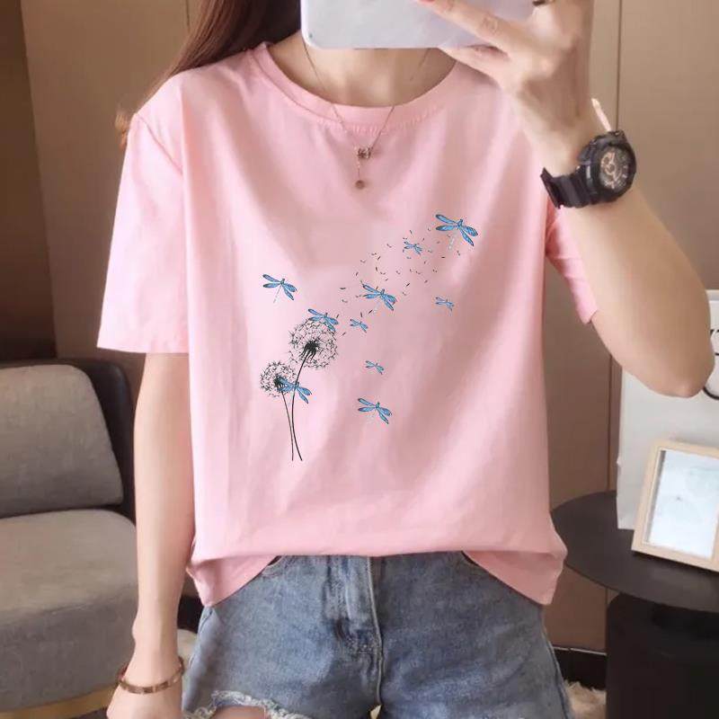 休闲夏季蜻蜓蒲公英创意花卉上衣印花圆领女学生薄款青年时尚T恤,女装/女士精品,T恤,淘宝优惠券,粉丝福利购,淘宝优惠卷