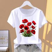 时尚 洋气女韩版 T恤 爱心花卉印花ins圆领夏季 新款 外穿短袖 休闲薄款