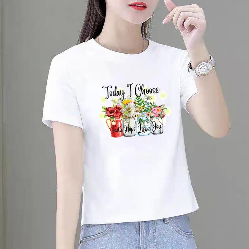 洋气打底衫夏季韩版圆领休闲新款短袖印花ins女中年妈妈时尚T恤