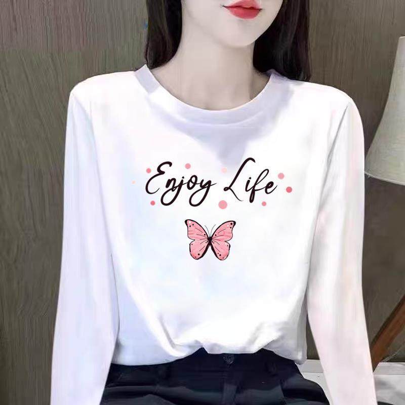 流行气质上衣花卉女外穿通勤印花圆领休闲秋冬春季打底衫长袖T恤