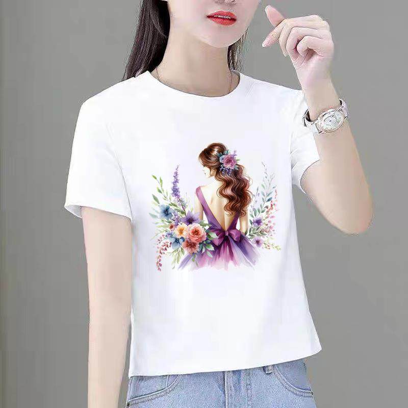 外穿夏季新款短袖休闲韩版薄款印花ins洋气女欧美花朵圆领时尚T恤