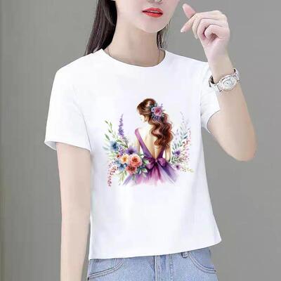 外穿夏季新款短袖休闲韩版薄款印花ins洋气女欧美花朵圆领时尚T恤