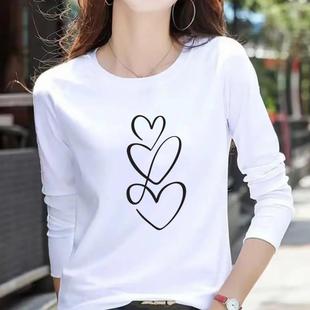 心形卡通可爱通勤印花上衣圆领休闲秋冬春季打底衫女个性长袖T恤