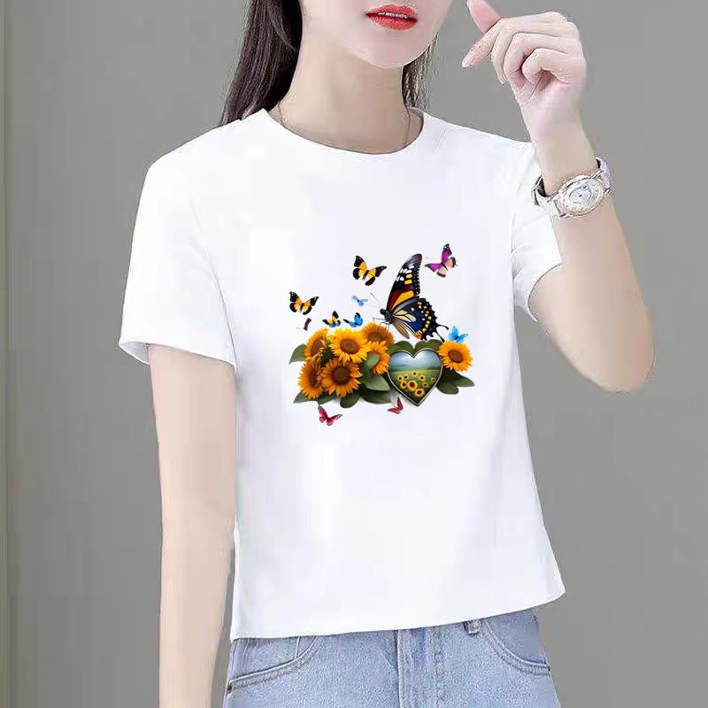 洋气打底衫夏季韩版圆领休闲新款短袖印花ins女春夏装可爱时尚T恤