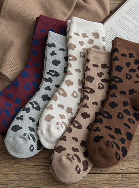 Spotted Leopard Print Women Socks Cotton Terry Tube Thickene