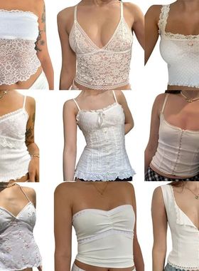 Maemukilabe Fairy Coquette Milkmaid Top Y2K Aesthetic White