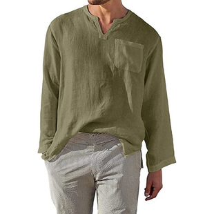thewangs studioShirt men's new loose cotton linen casual sh
