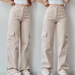 Pants Women HighWaist Straight Trousers Cargo Baggy Lady Leg