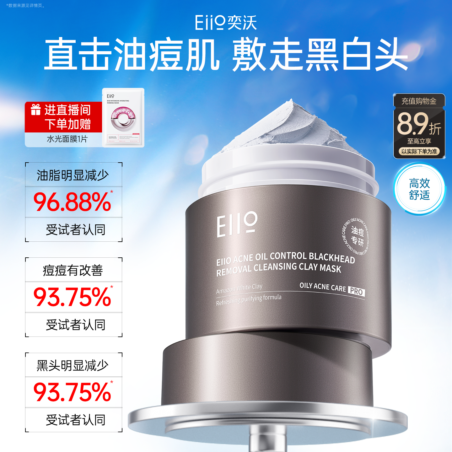 eiio深层清洁泥膜净痘控油去黑头