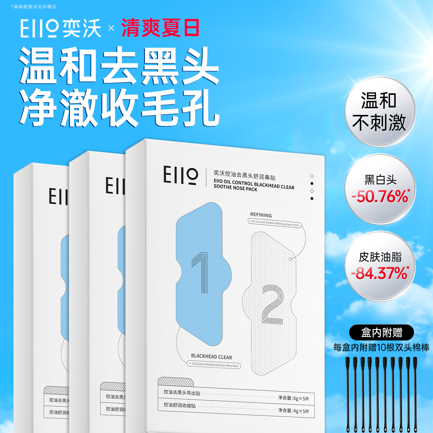 eiio去黑头鼻贴收缩毛孔控油闭口深层清洁温和导出液去黑头神器