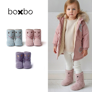 BOXBO童鞋女童冬季新款童趣可爱笑脸加绒保暖棉鞋毛毛鞋雪地靴子