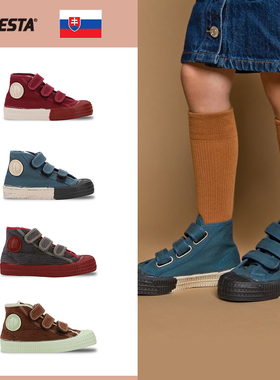 Novesta 儿童高帮三魔术贴加绒灯芯绒帆布鞋撞色拼接保暖软底复古