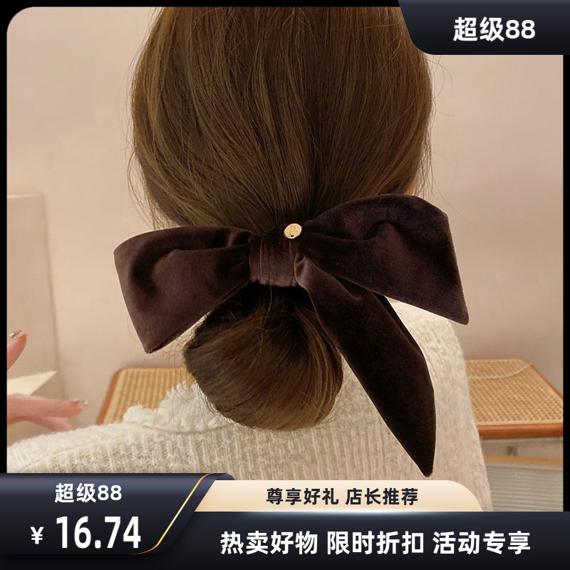 复古级感丝绒蝴蝶结大肠发饰发圈