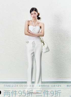 MMMOUND  白色休闲长裤女夏季新款修身长裤子