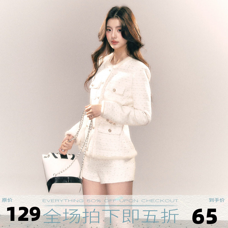MMMOUND 千金小香风修身外套+短裤两件套女春秋新款套装