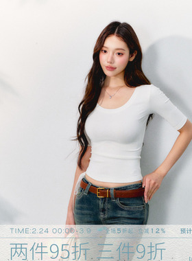 MMMOUND 2色中袖T恤女夏季新款白色修身上衣