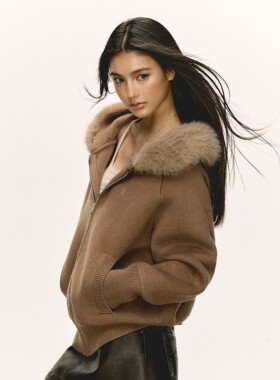 【Coco喜欢】Ariseism 美式复古可脱卸毛领拉链开衫毛衣女秋季