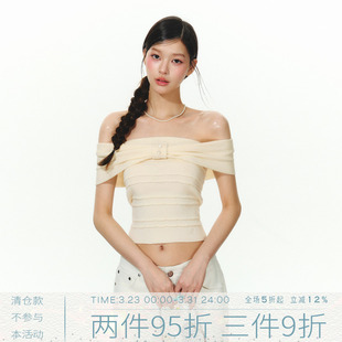 美式 新款 复古设计感一字肩短款 t恤女夏季 上衣 短袖 MMMOUND