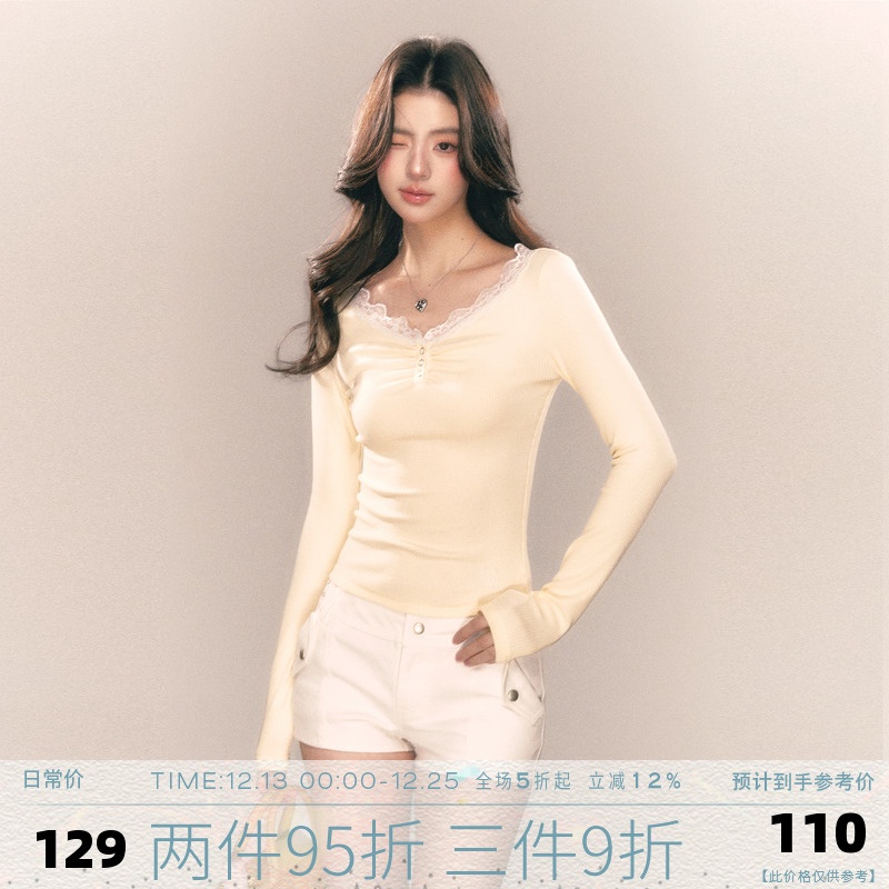 MMMOUND蕾丝边修身长袖t恤