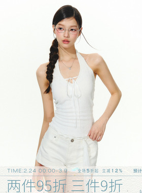 MMMOUND 美式复古设计感无袖白色背心女夏季新款上衣