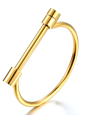 欧洲个性潮爆钛钢马蹄真空镀金手镯 D字马蹄扣不锈钢手环街拍混批