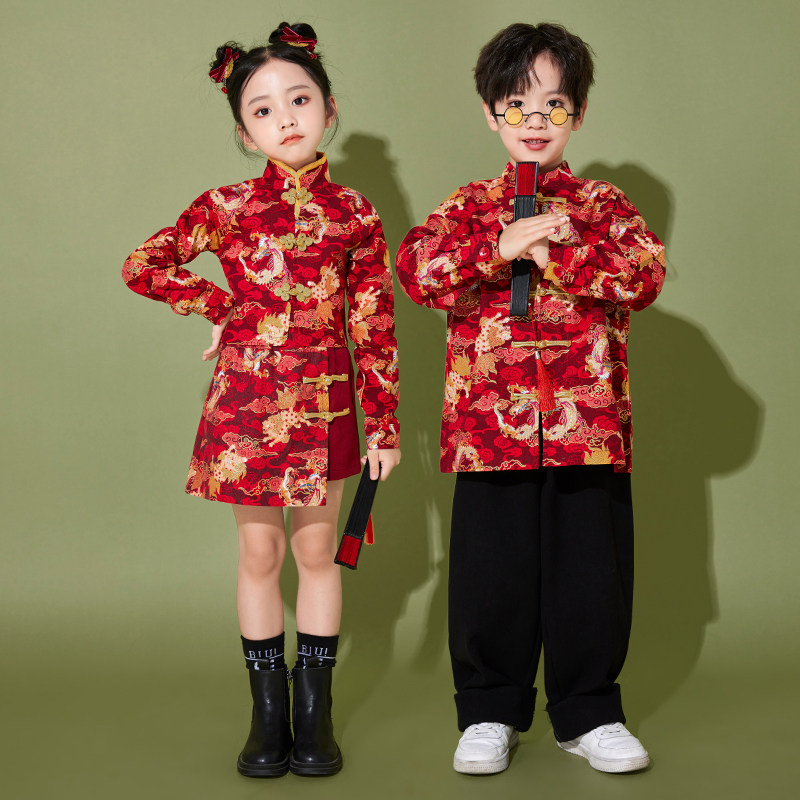 元旦新年喜庆衣服新款男孩唐装拜年服女孩中国风汉服过年演出服冬