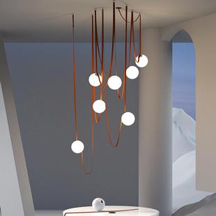 北欧简约皮带客厅餐厅复式 楼loft楼梯间侘寂风设计师别墅皮带吊灯