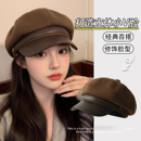 八角贝雷帽子女秋冬新款 大头围显脸小鸭舌帽网红英伦风复古报童帽