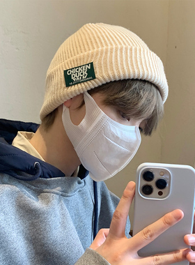 白色帽子毛线帽冬天男生圆脸保暖男孩小头围女生韩国冷帽棉帽冬季