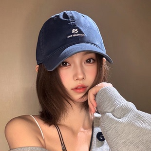 韩系复古字母刺绣鸭舌帽女2026新款休闲百搭加大加深宽帽檐棒球帽