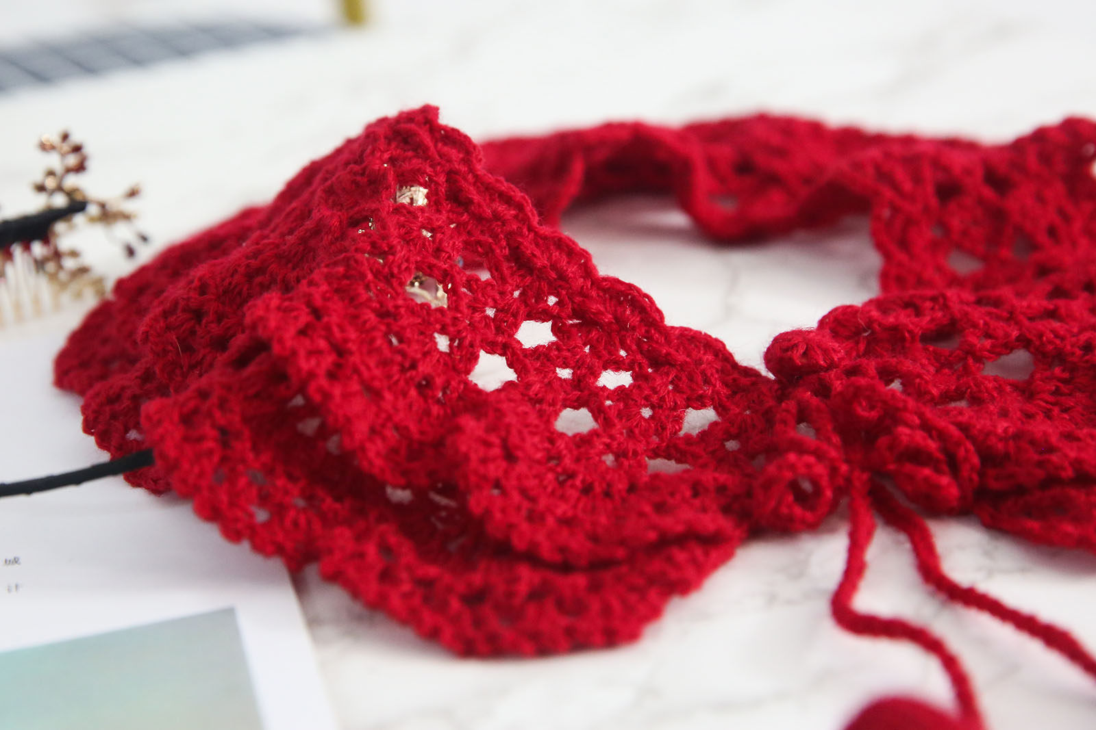 AUTUMN AND WINTER ADULT DOUBLE DOLL COLLAR FAKE COLLAR CHILDRENS VERSATILE FAKE COLLAR KNITTED FAKE NECKLINE LACE GIRL WOOL COLLAR