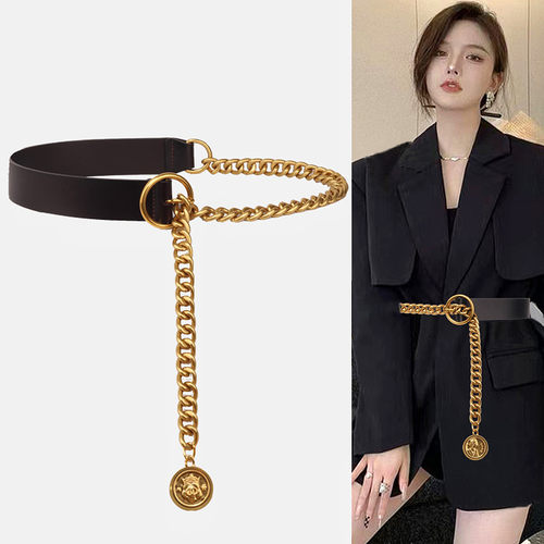 女士吊坠真皮合金百搭链条腰链