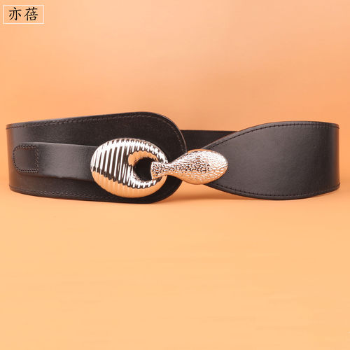 封女牛皮银扣韩版连衣裙宽腰带