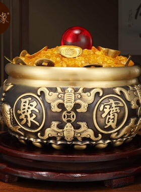 新款黄铜聚宝盆摆件黄铜招财八福聚宝盆家居工艺品开业礼品