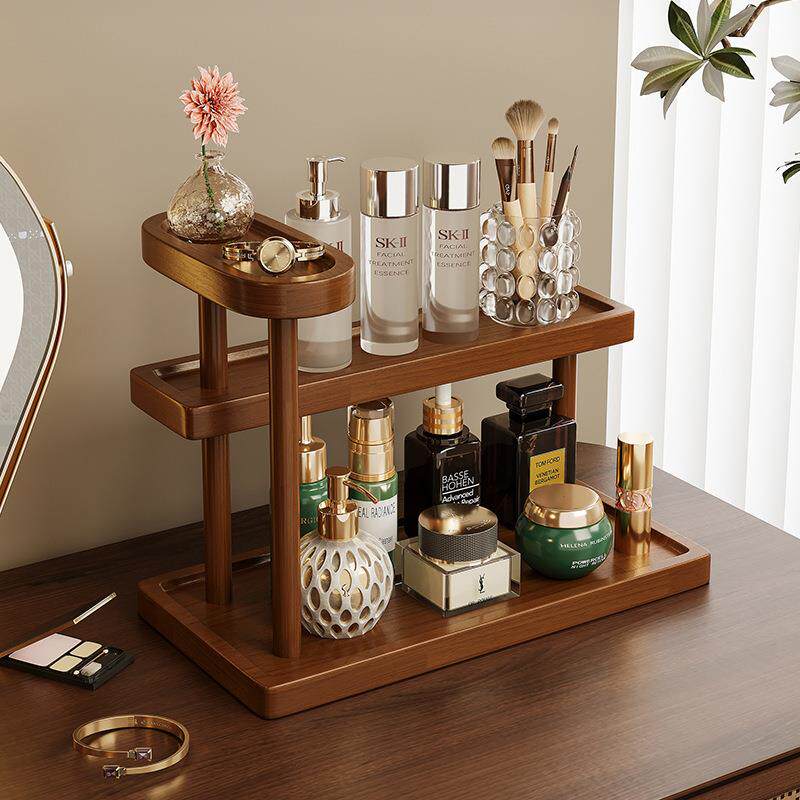 化妆品收纳盒桌面香水口红置物架轻奢多层实木护肤品首饰收纳架子