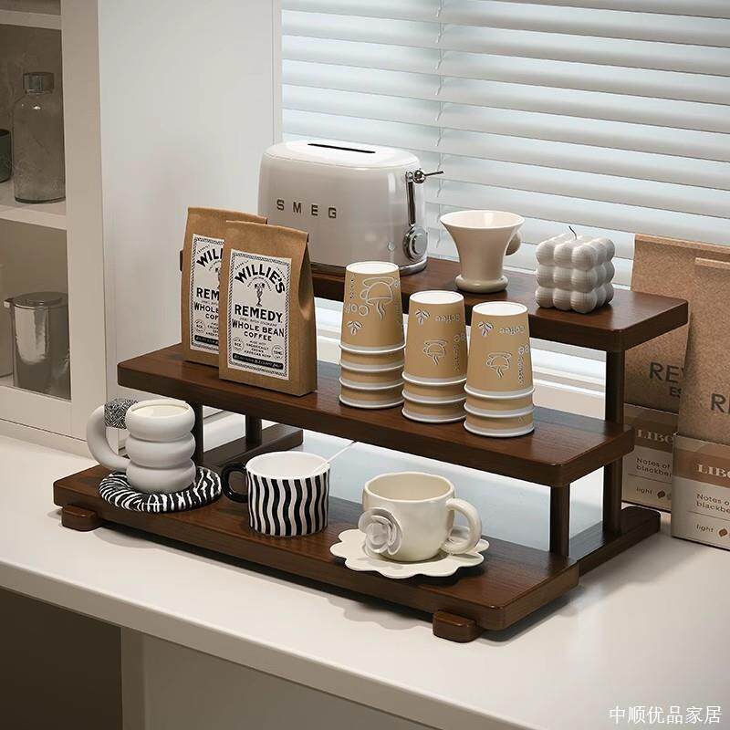 实木杯子收纳置物架黑胡桃马克杯水杯架子咖啡杯高级感轻奢收纳架
