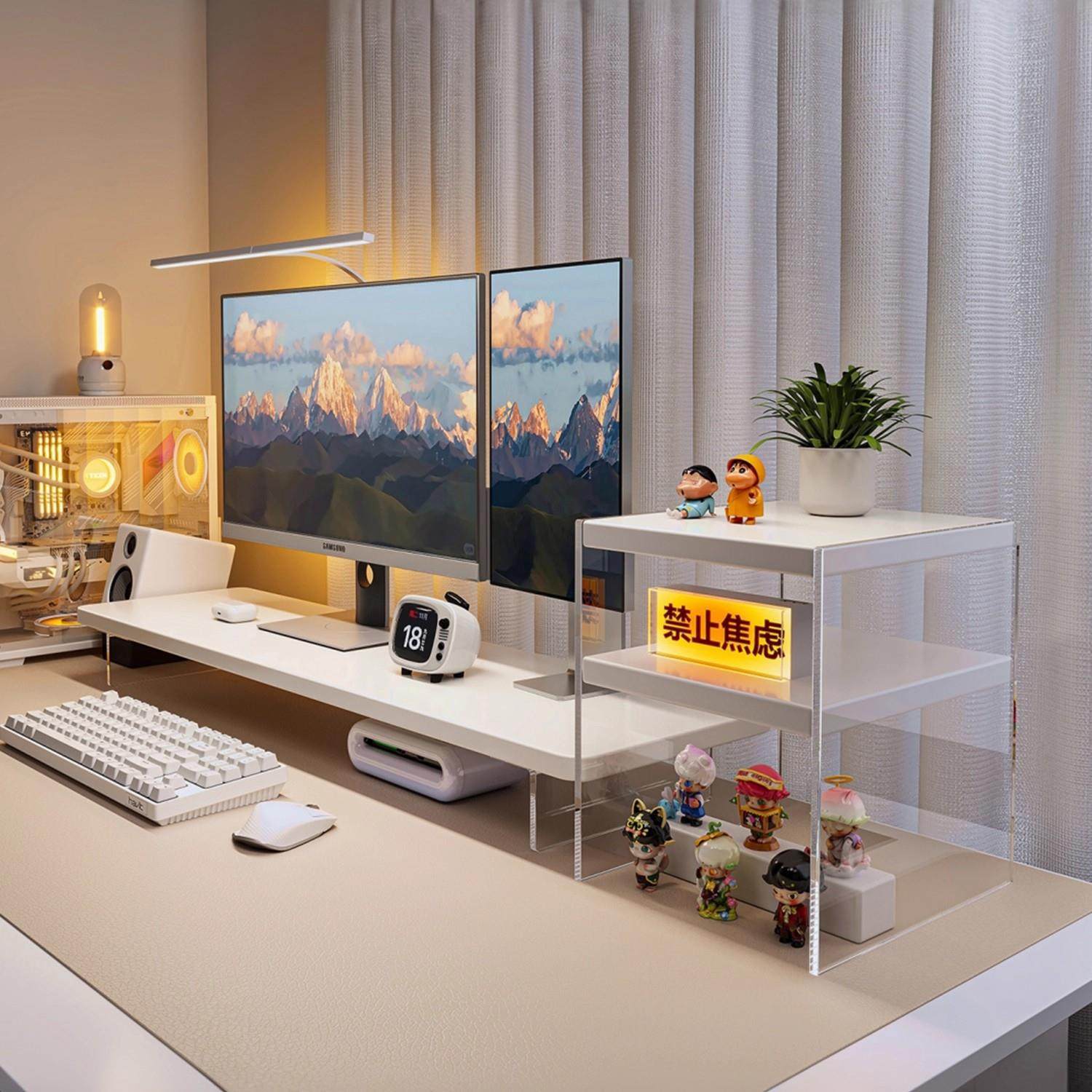 台式电脑显示器实木架亚克力家用书桌面收纳置物架笔记本支架