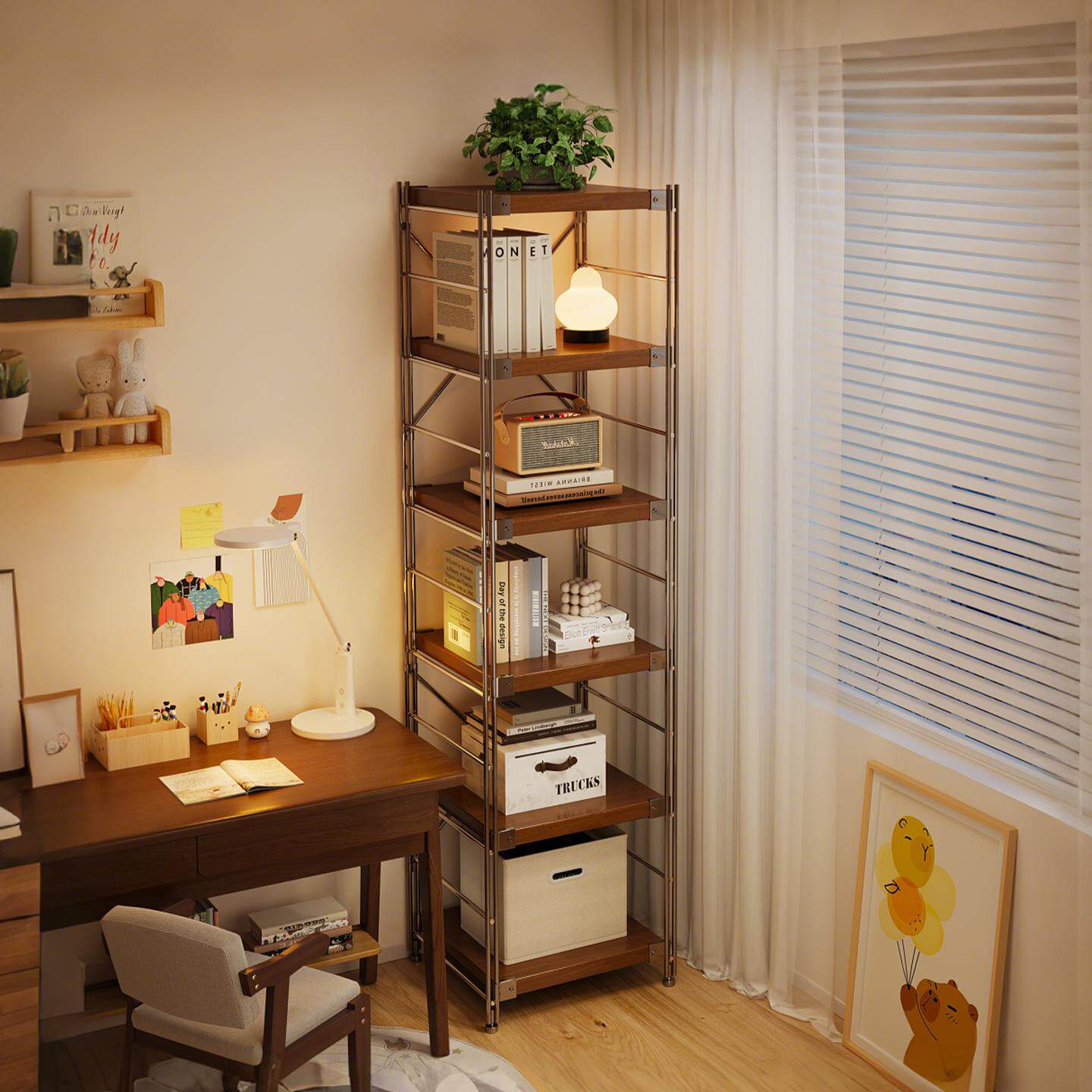 转角置物架落地卧室墙拐角多层收纳架子学习电脑桌光轴柜立式书架