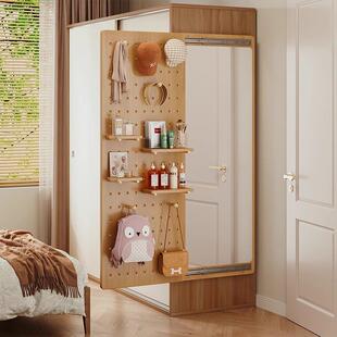 洞洞板穿衣镜一体实木挂衣架门后置物架推拉墙面上全身镜入户玄关