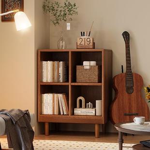 严选实木书柜胡桃木色置物柜美式小柜子客厅置物架唱片收纳储物柜