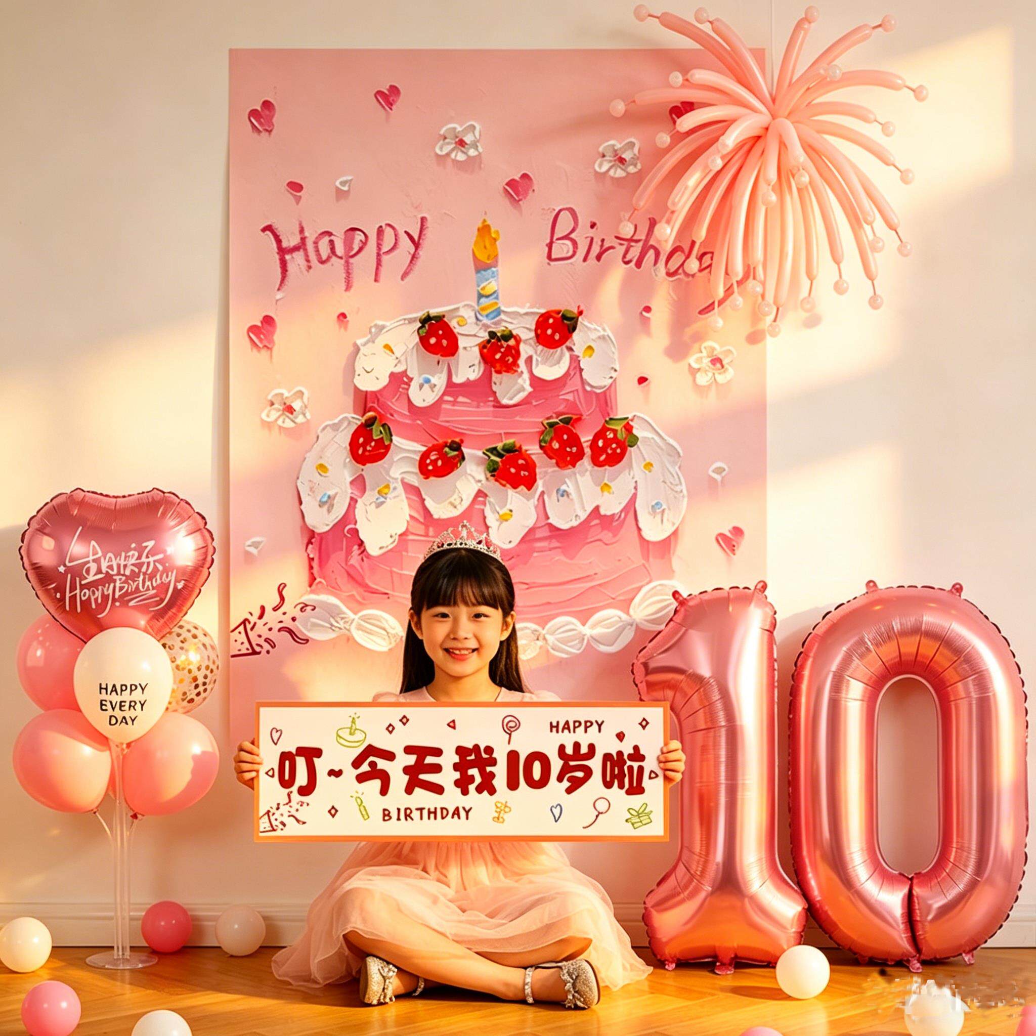 客厅生日场景布置装饰烟花气球十周岁女儿童10岁快乐仪式感小女孩